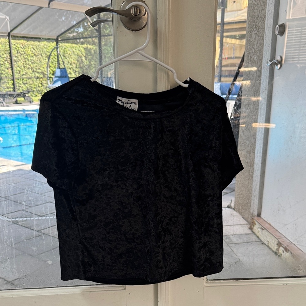 KIDS Madison Elegant Black Velvet Crop Top